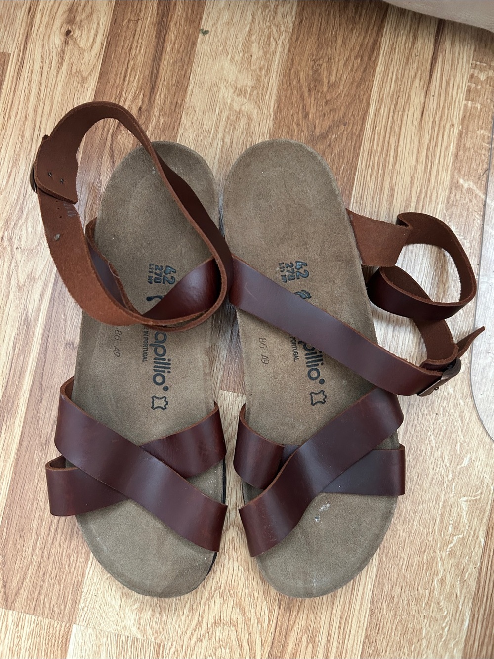 Papillio Brown Leather Cross-Strap Sandals